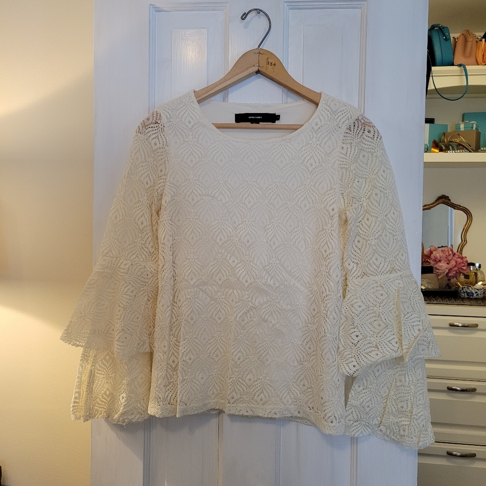 Cream lace bell sleeve top